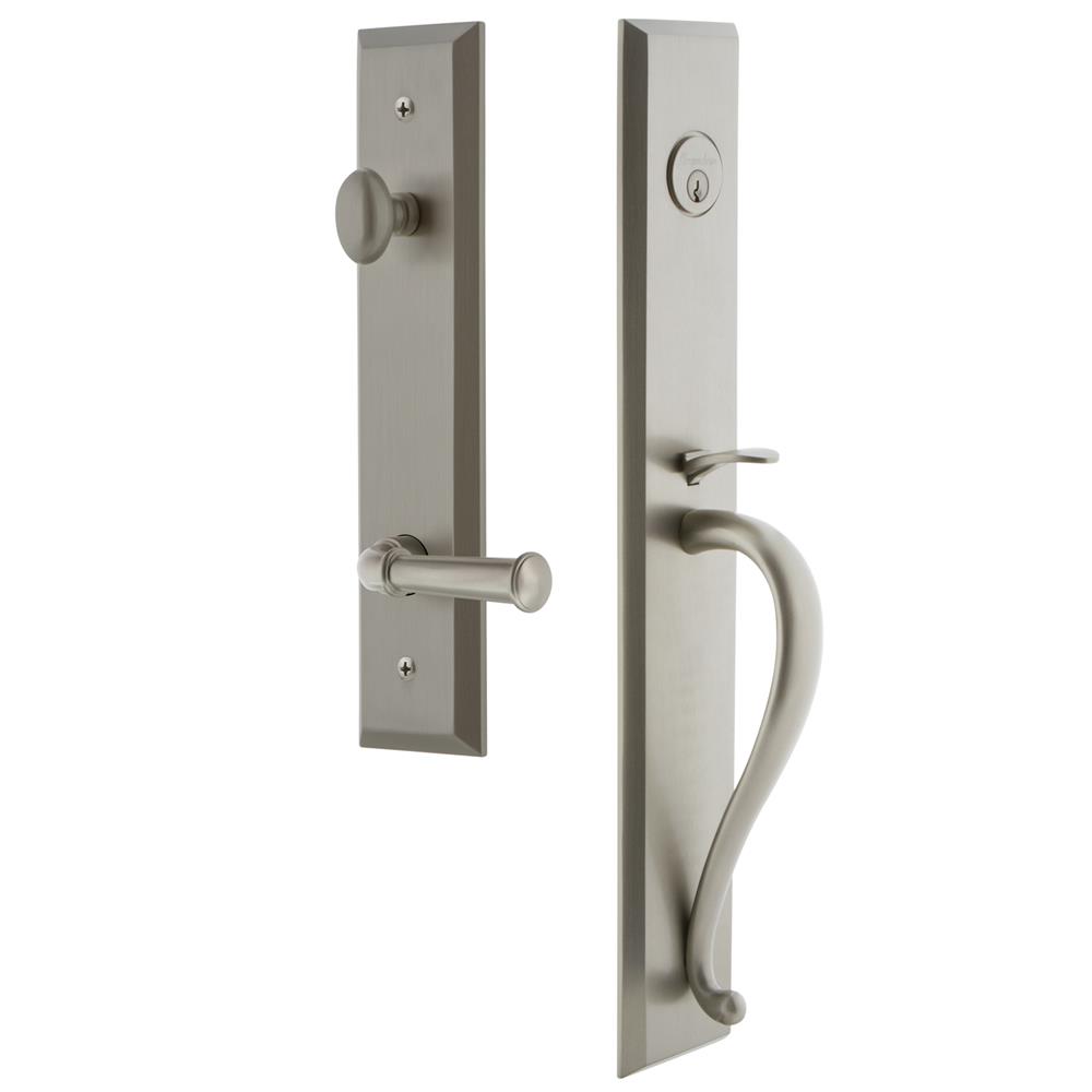 Grandeur by Nostalgic Warehouse FAVSGRGEO Fifth Avenue One-Piece Handleset with S Grip and Georgetown Lever in Satin Nickel